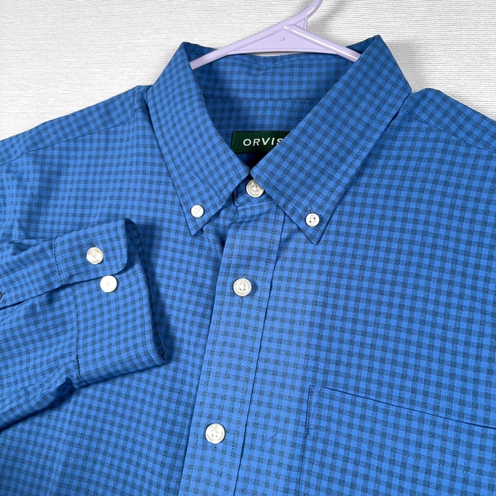 Orvis Ultralight Comfort Stretch Active Fit Shirt Mens Size L Blue Polyester
